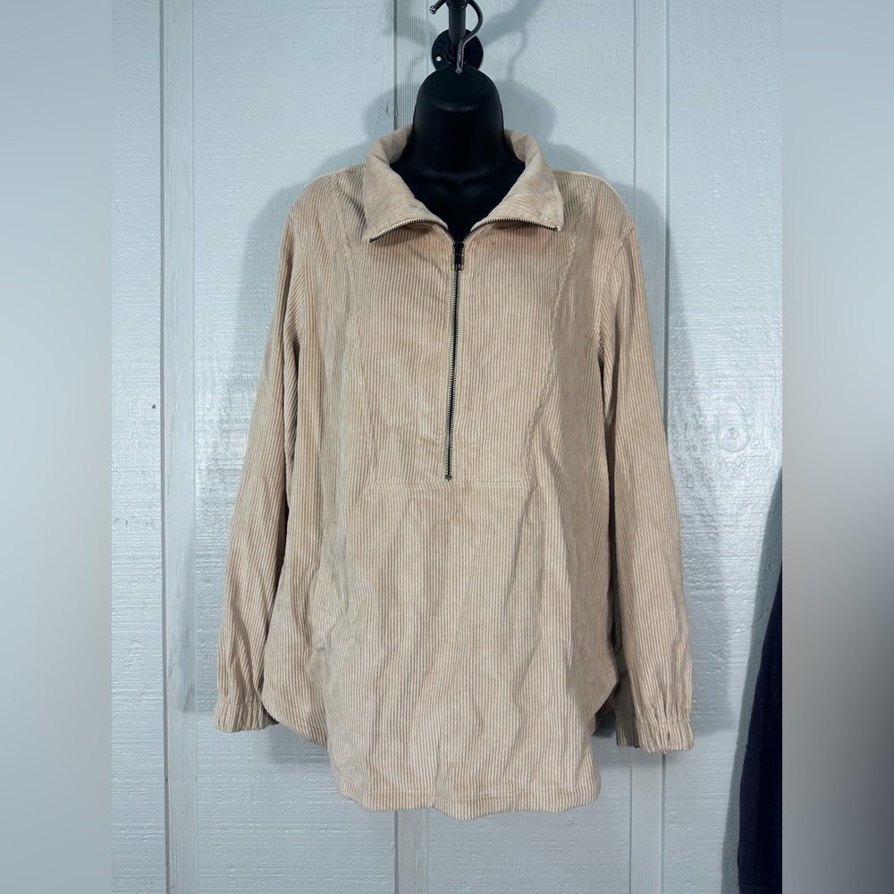 Urban Daizy Tan Corduroy 1/4 Zip Pullover Size Medium EUC